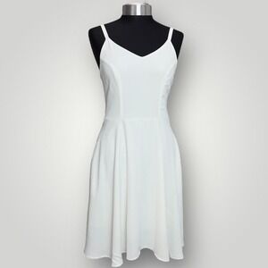 GOOBGS White Dress Sleeveless V-Neck Fit & Flare Casual Party Dress‎ S